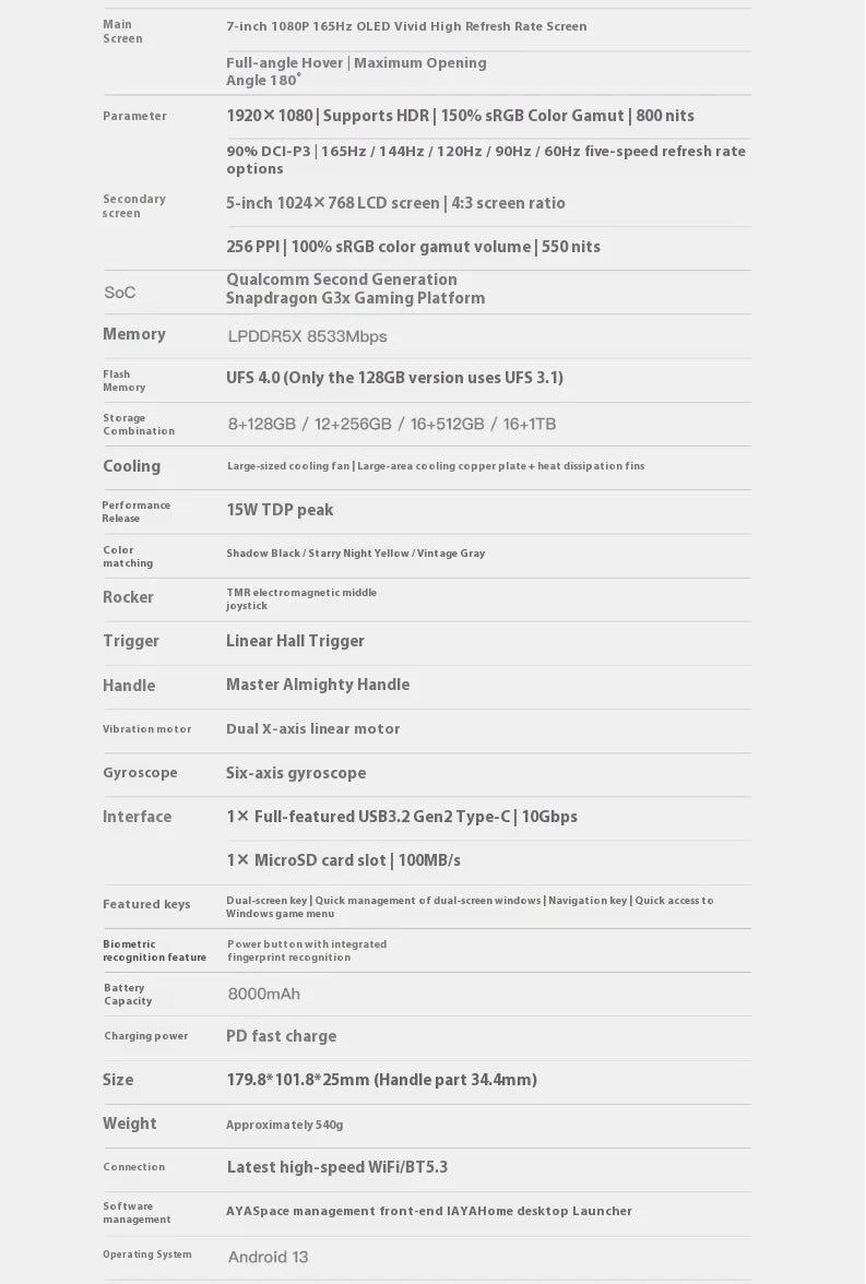 AYANEO Pocket DS-Spielekonsole, 7 Zoll, 1080P, 165 Hz, OLED-Bildschirm, 8000 mAh, tragbare Android-Handheld-Konsole, Dual-Screen-Flip-Spielmaschine