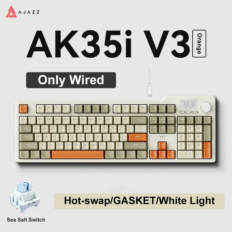 НОВА Ajazz AK35I V3 MAX Трирежимна Жична Bluetooth Безжична Геймърска Клавиатура Уплътнение Пълен Ключ Hot Swap 104 Ключа Персонализирана Клавиатура