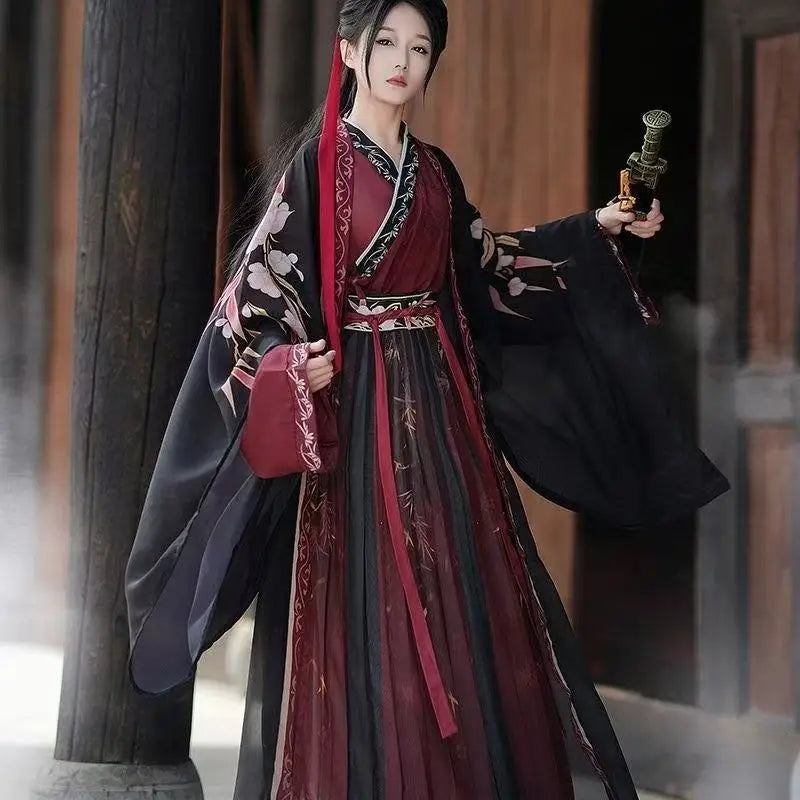 Chinese Song Dynasty Hanfu Men Women Traditional Bamboo Elements Printing Costume Stylish Halloween Wuxia Swordsman Cosplay Suit