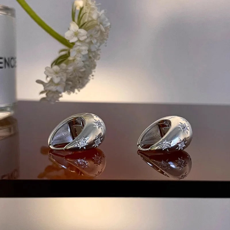 VENTFILLE 925 Sterling Silver Chunky Hoop Earrings for Women Geometric Circle Punk Ear Jewelry Party Gifts 2023 New Dropshipping