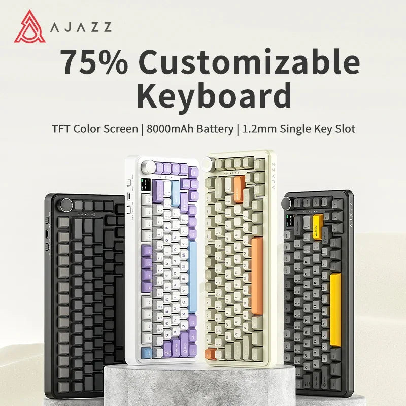 Ajazz AK820 Pro Gaming-Tastatur mit Magnetschalter, Dichtungsmontage, Bluetooth 5.1/2.4G Wireless/Typ-C, kabelgebunden, TFT-Bildschirm für Mac/Win