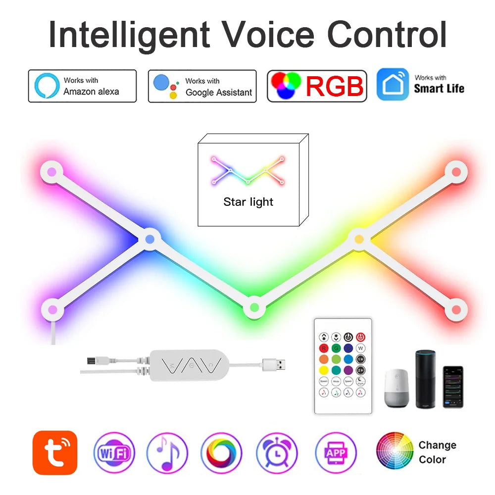 WIFI RGB Wall Light Bar RGBIC LED Light Smart Gaming Lights Works with Alexa and Google Assistant LED Wall Lights for Bedroom