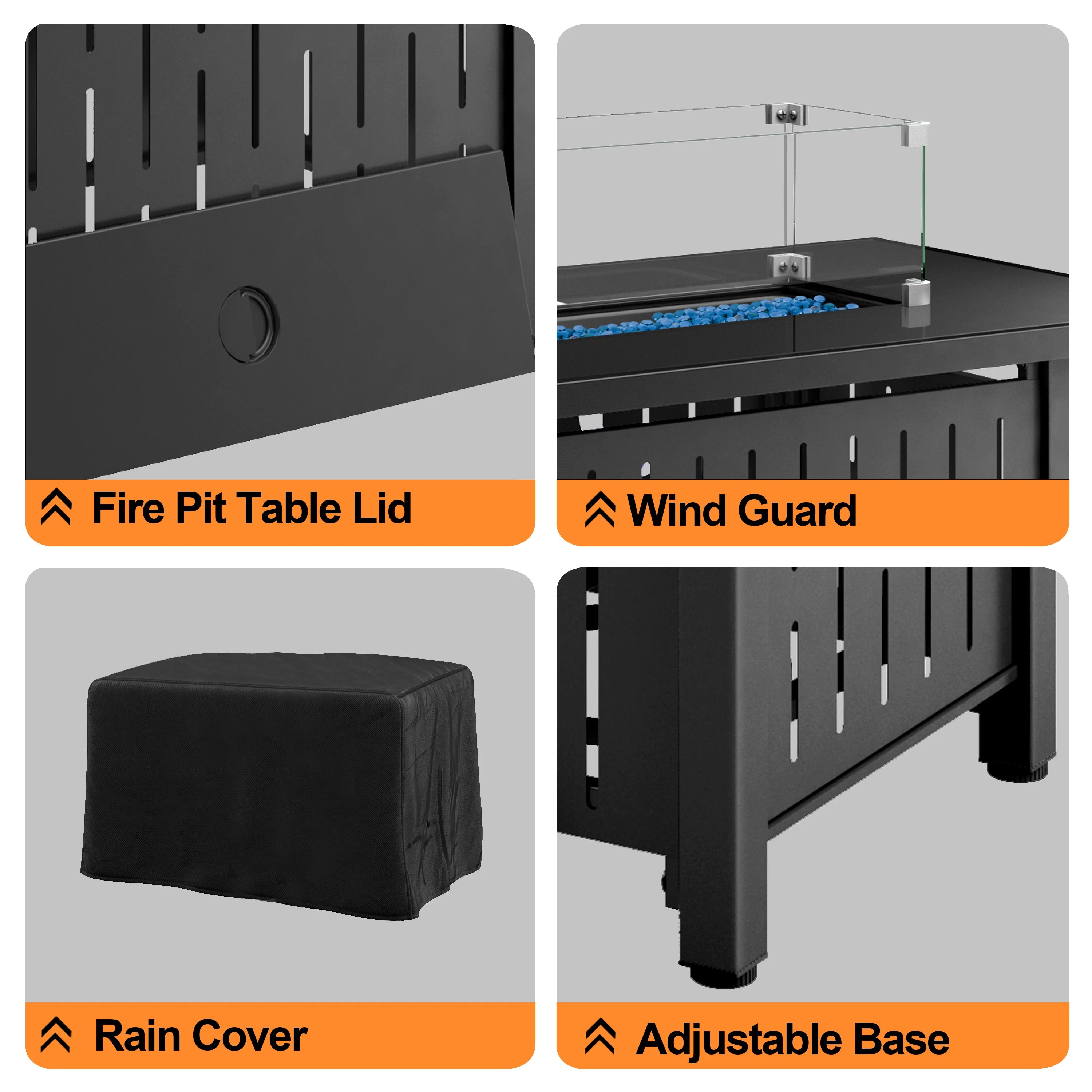 42 Zoll Gas-Feuerstellentisch, 50.000 BTU Propangas-Feuerstellen für draußen mit Stahldeckel und wasserdichter Abdeckung, 2-in-1-Feuerstellentisch