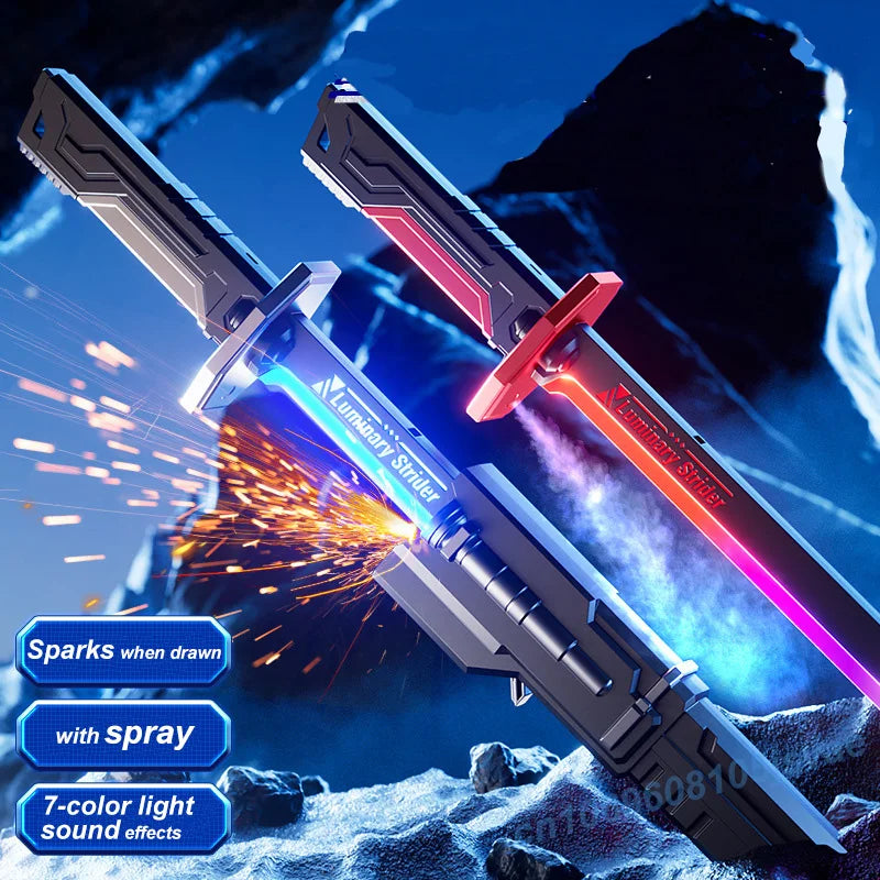 Colorful Streamer Glowing Sword Toys with Spark & Smoke Effect Light Sword Kids Adult Toys Holiday Props Sword Decompression Toy