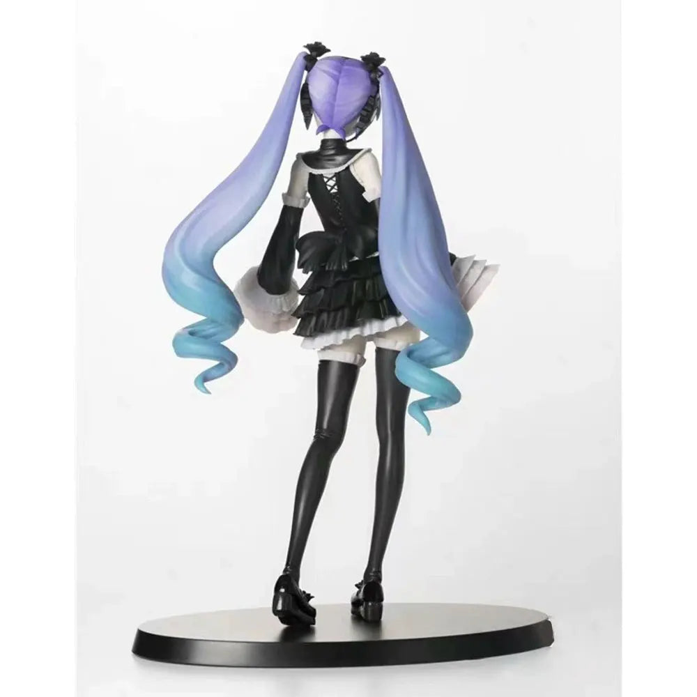 25 cm große Anime-Figur Hatsune Miku im Gothic-Anzug, stehende Pose, Cartoon-Modell, Spielzeug, Geschenk, Sammlerstück, Dekoration, Ornamente, PVC