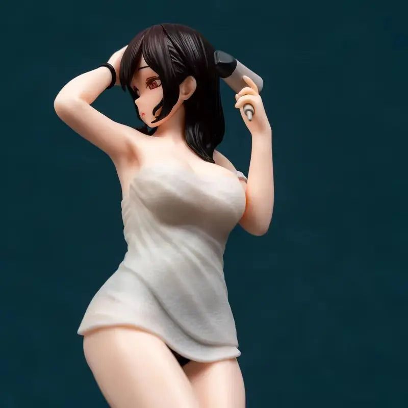 JK Bath Towel Hair Dryer Model Figurine Children's Birthday Gift for Girls Beautiful Girl Blowing Hair Action Toy Figure