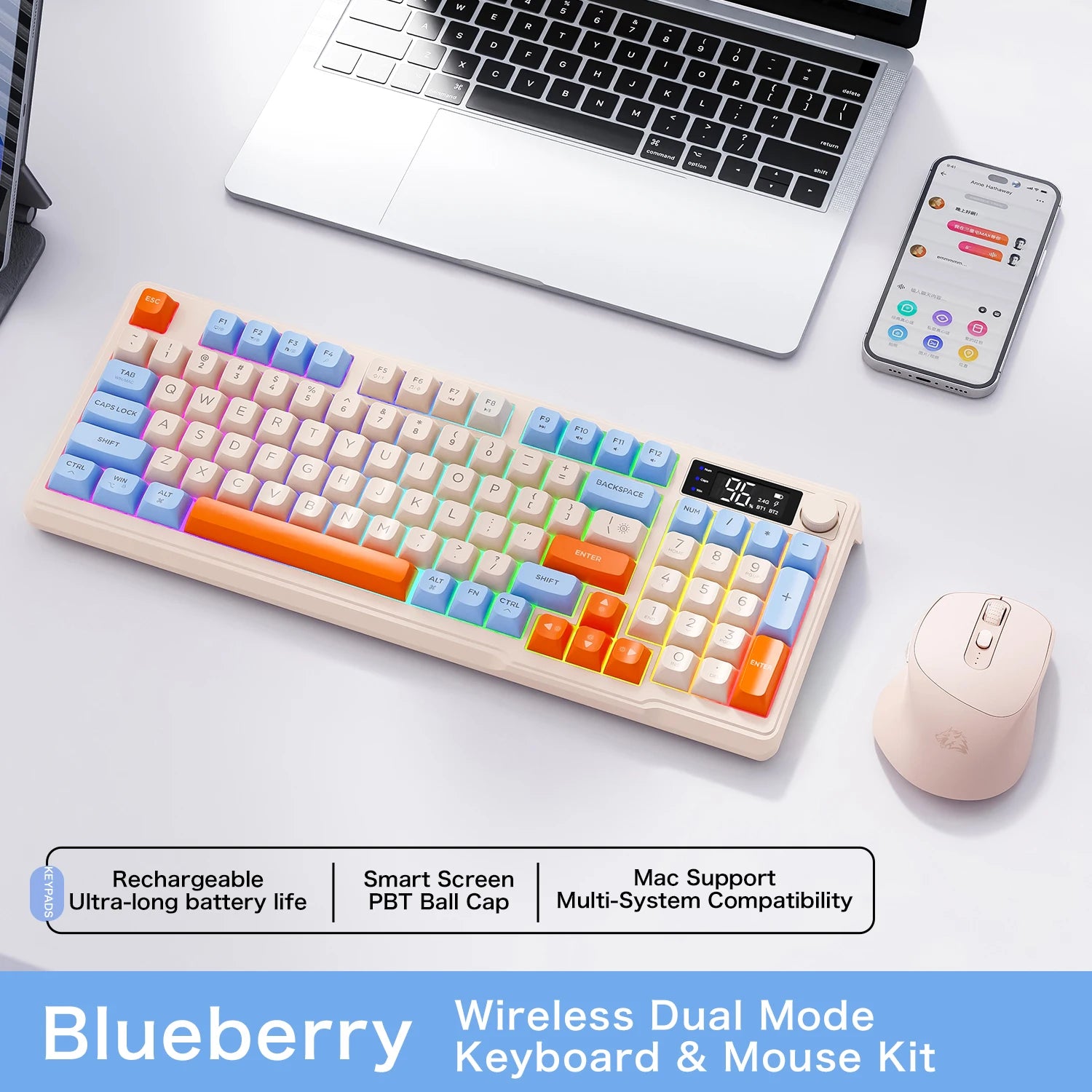 M96 Screen Wireless Keyboard Mouse Kit ZIYOULANG Bluetooth Keyboard With Mouse Gaming,Electronic Screen, Multi-Device Connection
