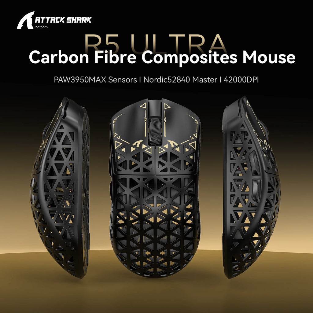 True Wireless 8K ATTACK SHARK R5 Ultra Gaming Mouse Eco-friendly Carbon Fiber Composite,PAW3950Max Sensor,Nordic52840 Controller