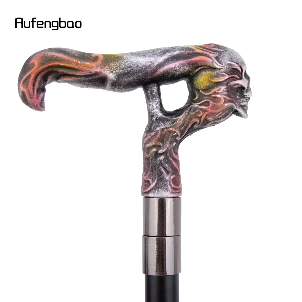 Silver Resin Long Head Skull Colorful Cane Fashion Decorative Steel Stick Gentleman Elegant Cosplay Cane Knob Crosier 96cm