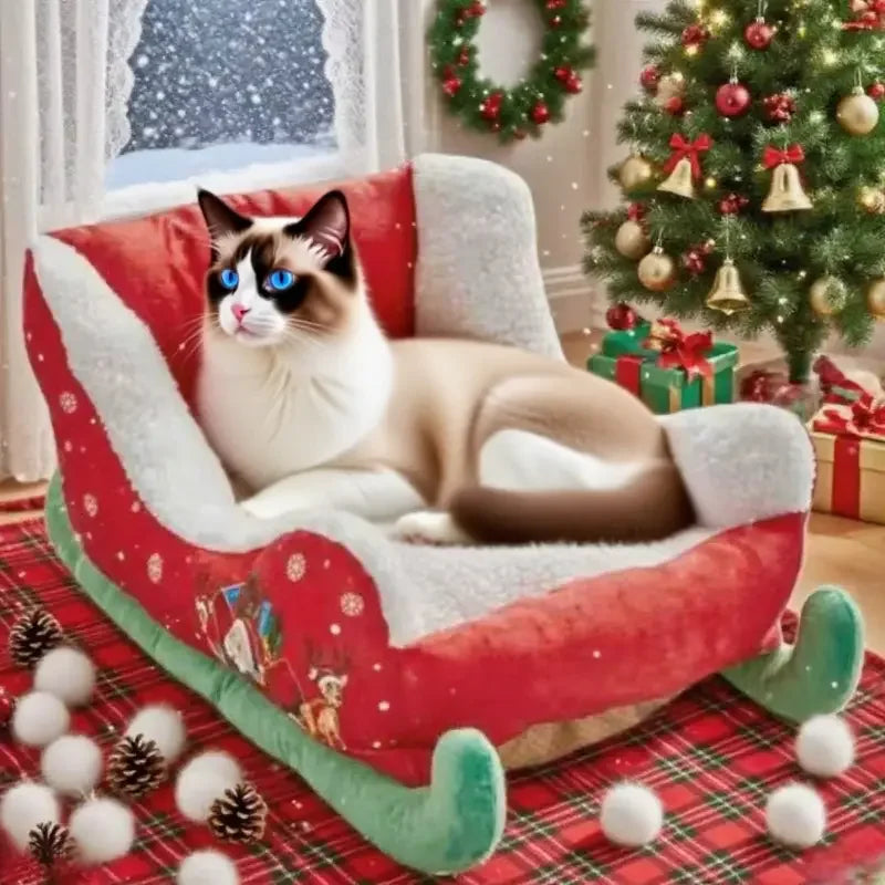 2026 New Modern Christmas Cat Bed Winter Warm Nest,Sleigh Cat Bed for Dogs and Cats, Suitable for Small To Medium Dogs and Cats