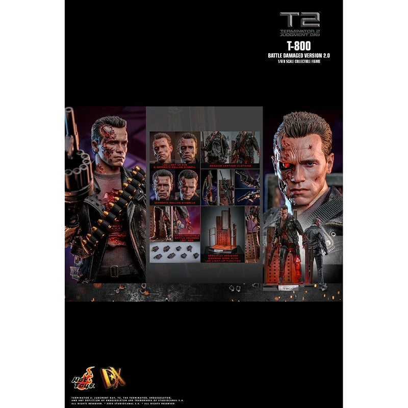 Original Hot Toys HT DX46 1/6 Terminator 2 Judgment Day T-800 Battle Damaged Version 2.0 In Stock Anime Action Collection Figure