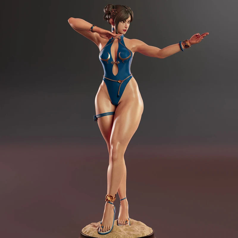 24CM Game Character 5909 SF6 Chun Li 3D Print Model Unassembled Unpainted GK Figure White Resin Model Kit