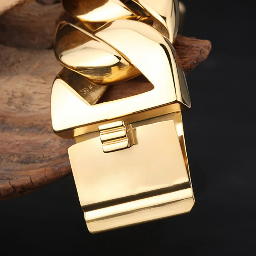 ESKEEM 32 mm Edelstahl-Armband mit kubanischer Kette, modisches 18 Karat vergoldetes Hip-Hop-Armband für Herren und Damen