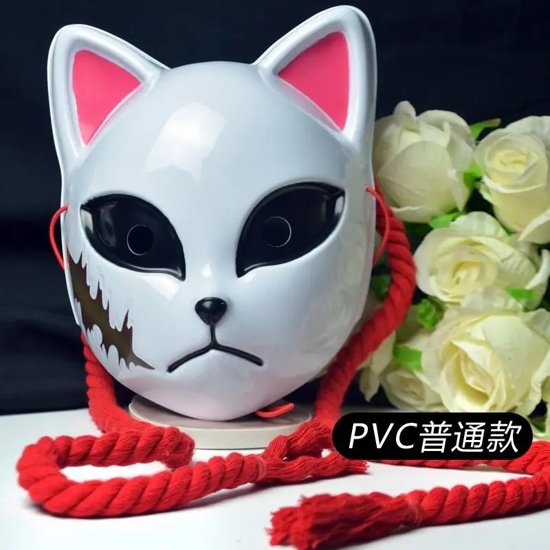 Dämonentöter Tanjiro Kamado &amp; Sabito Cosplay-Maske, halbes Gesicht, Fuchsmuster, Requisite für Anime-Konvention, Halloween-Zubehör, Geschenk