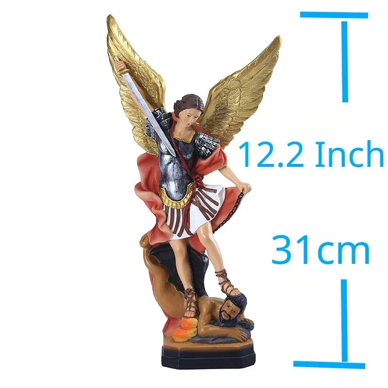 Colorful Saint Michael's Angel Statue,Paintings Guarding Justice,Home Blessing Decoration,Guardian of Eden Resin Crafts Gift