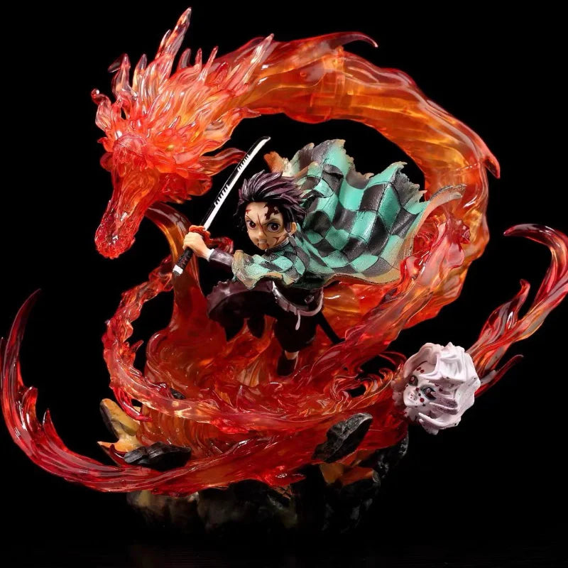 30cm New Demon Slayer Anime Figure Fire Dragon Fighting Stance Kamado Tanjirou Model Collection Desktop Display Gift Toys