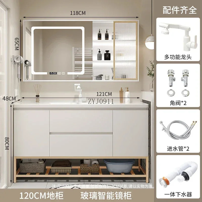 **Nordic Bathroom Vanity Cabinet With Ceramic Sink Combination Set Modern Floor Cabinet Washstand Stone Slab One Basin Hand Wash