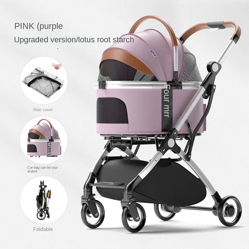 Aluminiumrohr-Zugstange, Haustier-Kinderwagen, Tasche getrennt, Reiseauto, faltbar, 20 kg, faltbar, zusammenklappbarer Kinderwagen für mittelgroße Hunde und Katzen