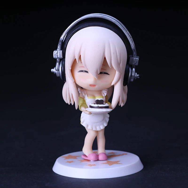 10CM Anime Figure Super Sonico Working Swimsuit Suit Chassis Q Version Model Dolls Toy Gift Collect Boxed Ornament PVC Material