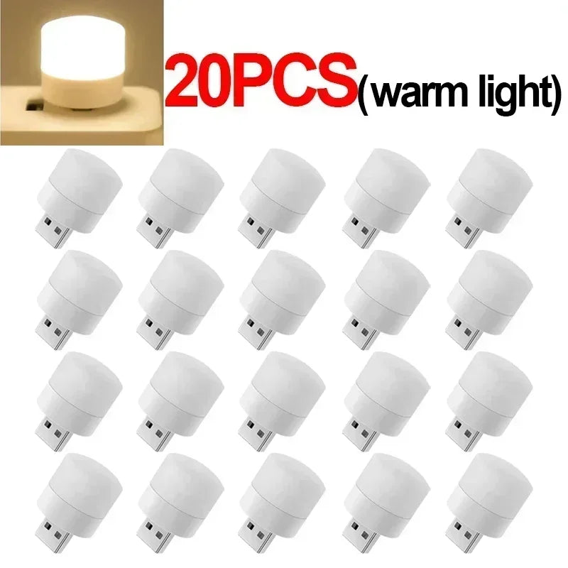 50-1PCS USB Night Light Mini LED Night Light USB Plug Lamp Power Bank Charging USB Book Lights Round Reading Eye Protection Lamp