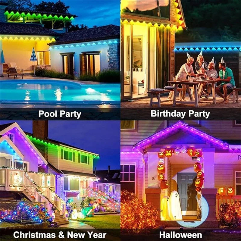 60M Smart RGB Eave Lights App & Remote IP67 Permanent Outdoor LED String Lights Home New Year Christmas Birthday DIY Lighting