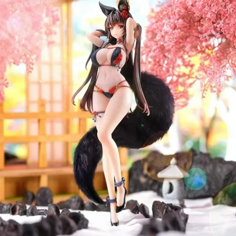 BearPanda Fox Girl Rose Bara Standing Pose 1/6 Anime Figure Model With Plush Tail Cute&Dynamic Decor Desktop Ornament Toy Gift