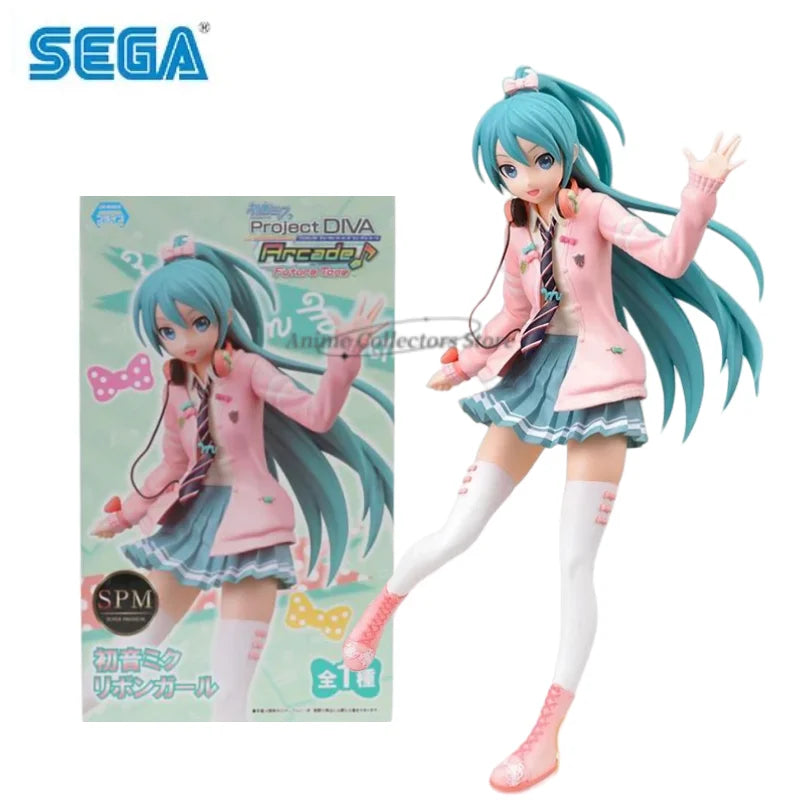 In Stock SEGA SPM Hatsune Miku Project DIVA Arcade Future Tone Hatsune Miku Ribbon Girl PVC 23CM Anime Action Figures Model Toy