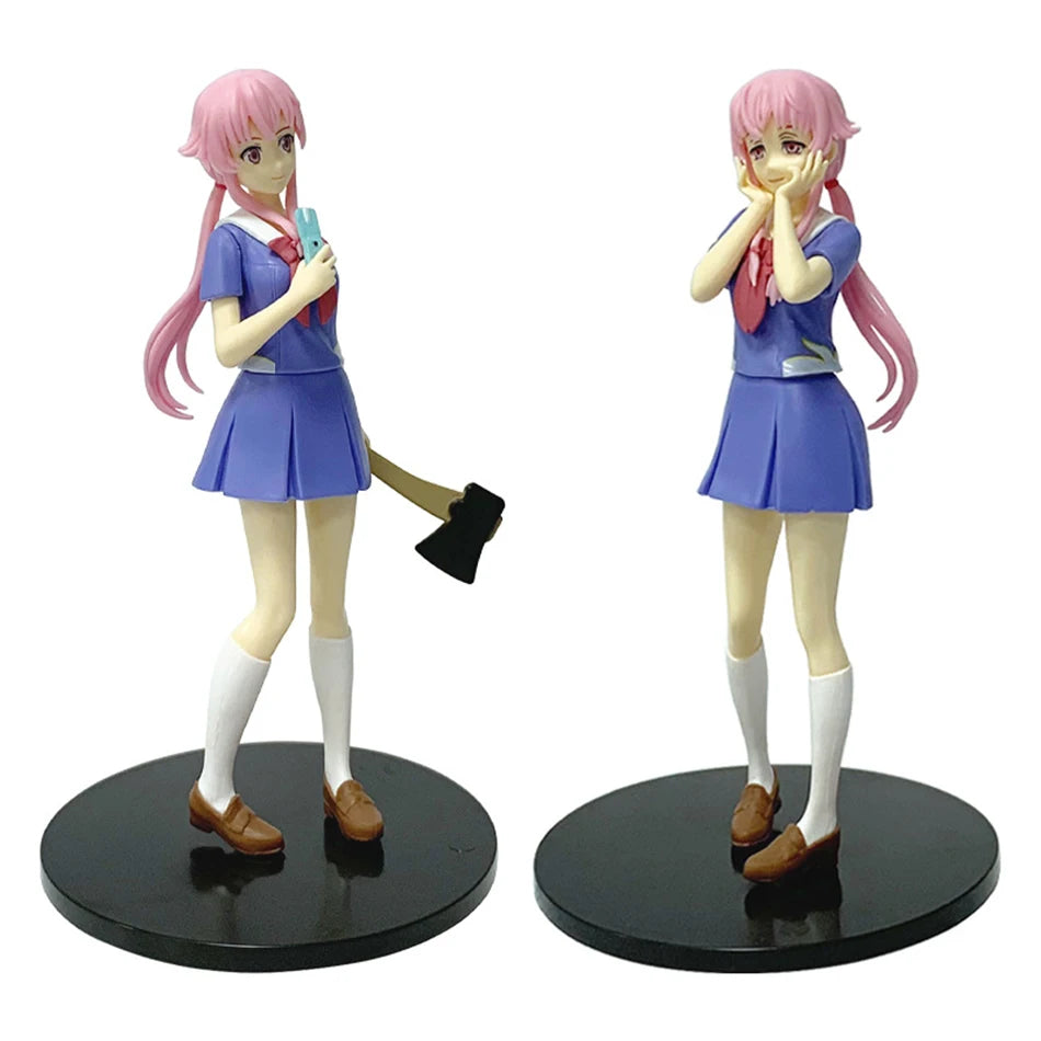 Hot 17cm Future Diary Mirai Nikki Gasai Yuno Anime Uniform Dress Standing Posture Action Figure Model Holiday Gifts Desktop Toy