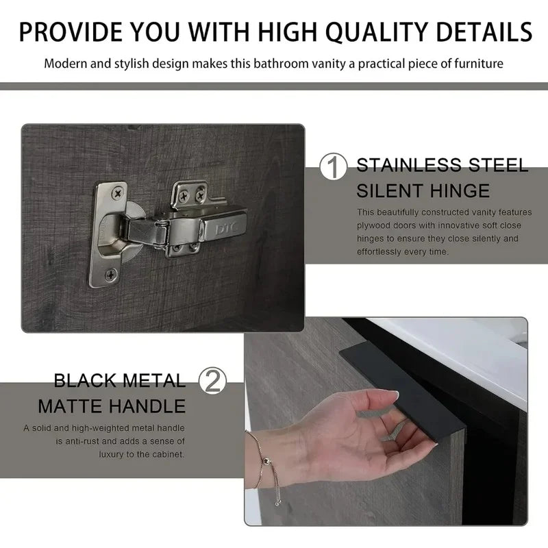 22 Inch Wall Mounted Bathroom Vanity with Ceramic Sink Top - Modern Design, Single Door, Floating Style
