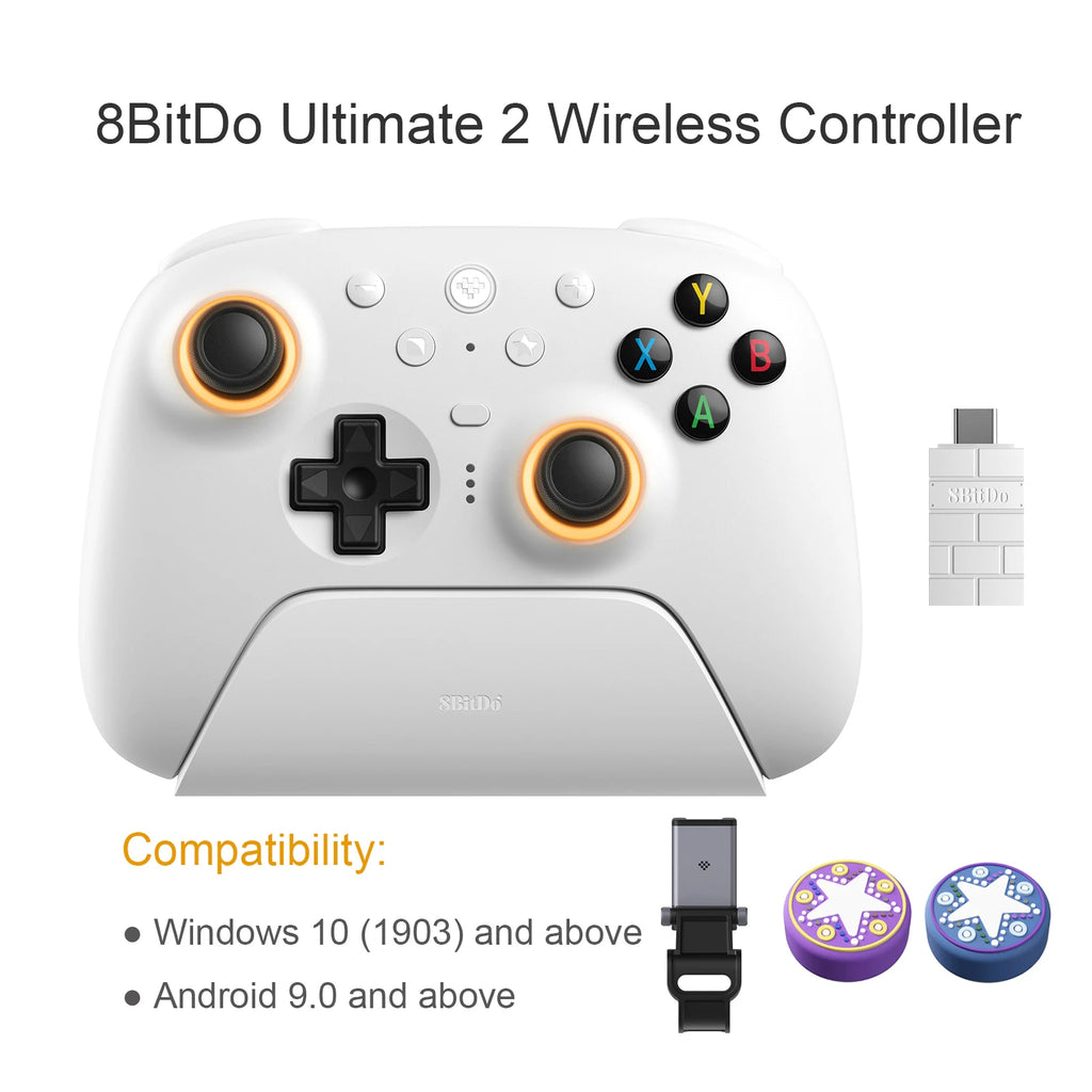 8BitDo Ultimate 2 Wireless Game Controller for Windows 10/11 2.4G Gamepad TMR Joystick with Charging Dock for Android PC Steam