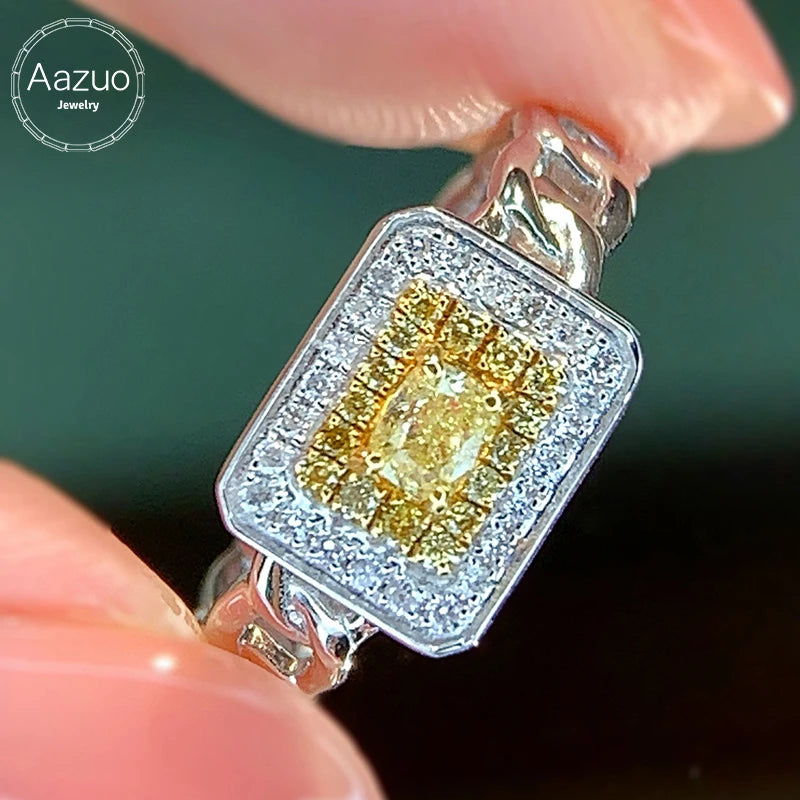 Aazuo Echt Gelbe Diamanten Weiße Diamanten 0,40 ct 18K Gold Quadrat Ring Gehobenen Trendy Senior Party Senior Anpassen Edlen Schmuck