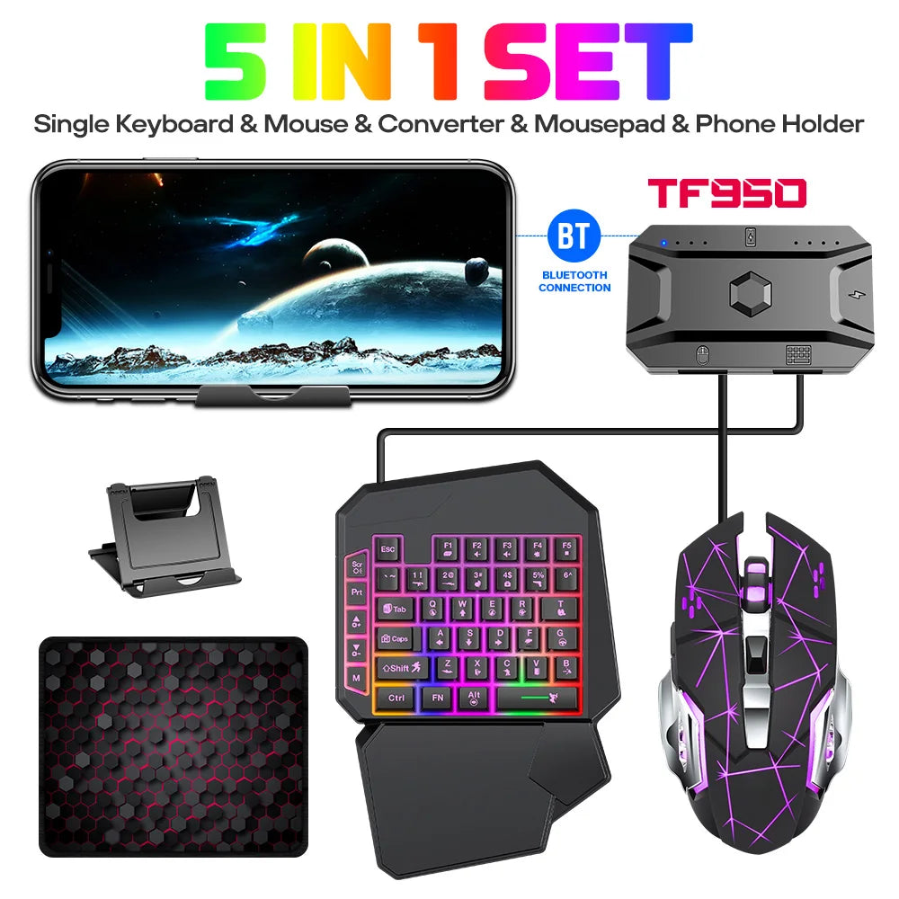 Battle Royale Game Artifact OneHanded With Palm Rest RGB Keyboard Converter Programmable Mouse 5-in-1 Set For Android iOS HOT