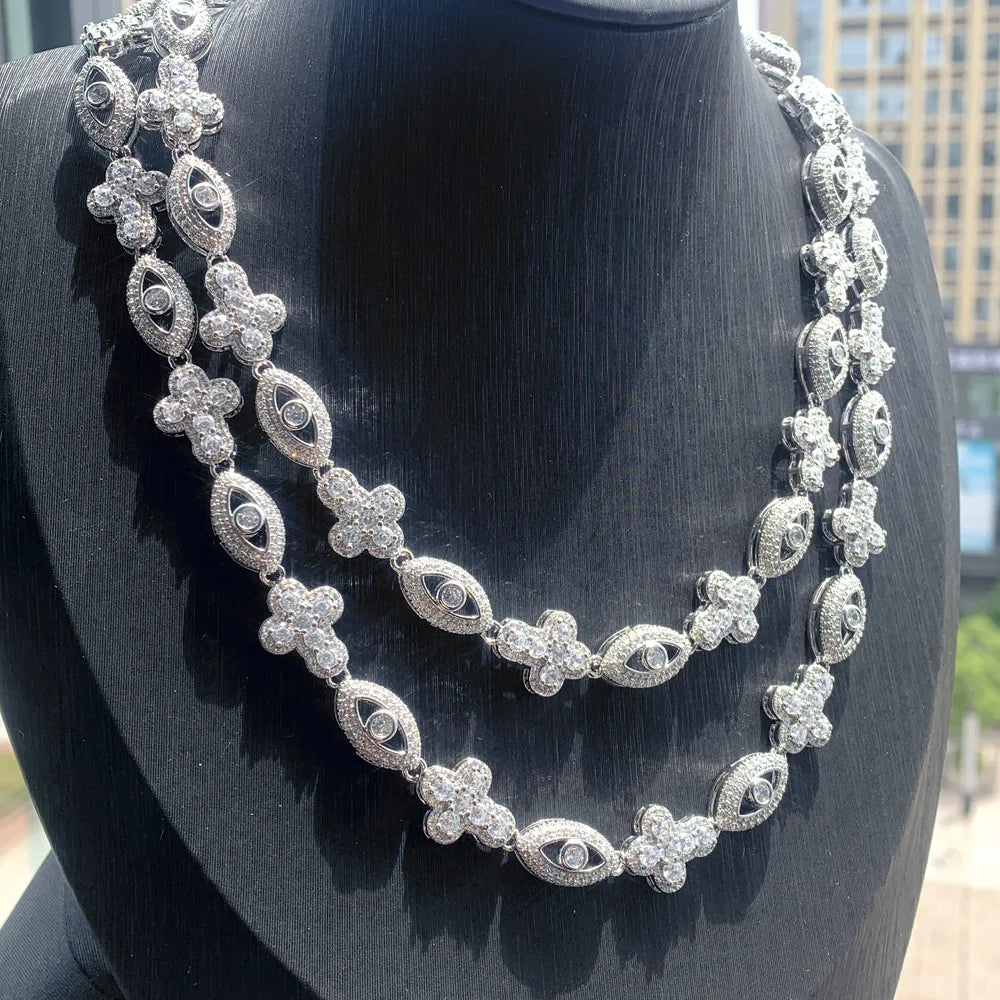 Icedminer 5A Zircon Cross Infinite Eye Necklace Cuban Chain Iced Out For Men And Women Fashion Hip Hop Jewelry Free Shipping