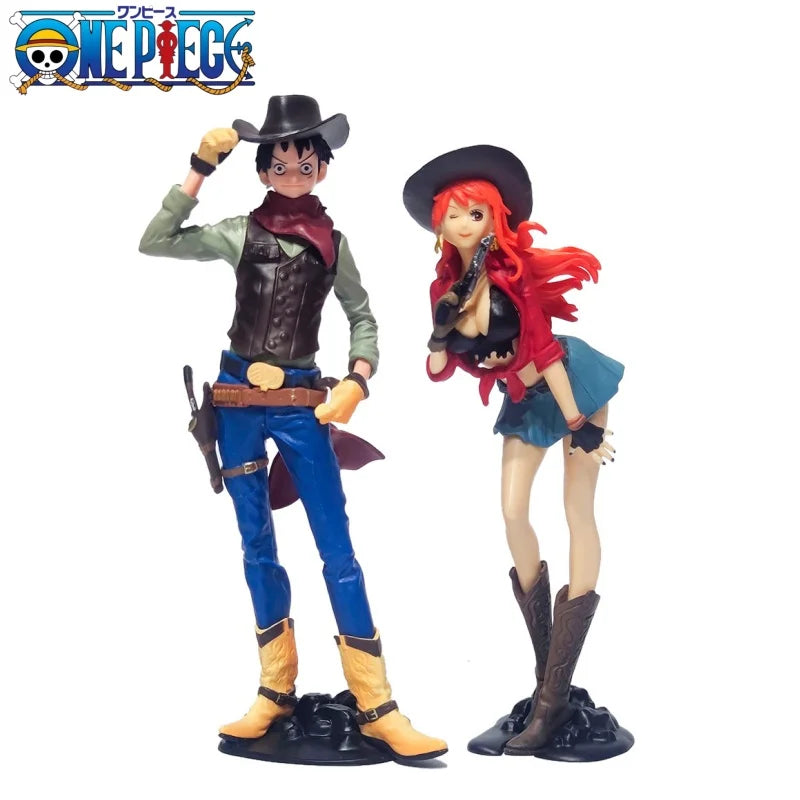 18-20 см Аниме Фигурка One Piece Monkey D Luffy Cowboy Luffy Nami PVC екшън фигурка Колекция Модел Кукла Детска играчка Подарък Статуя