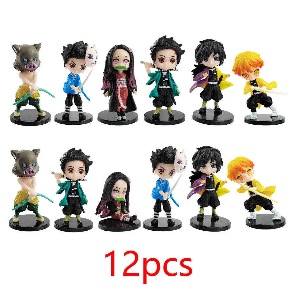 Q Posket Figures Demon Slayer Mini Figurine Tanjiro Nezuko Zenitsu Inosuke Giyu 6/12Pcs Sets Kimetsu No Yaiba Dolls Decoration