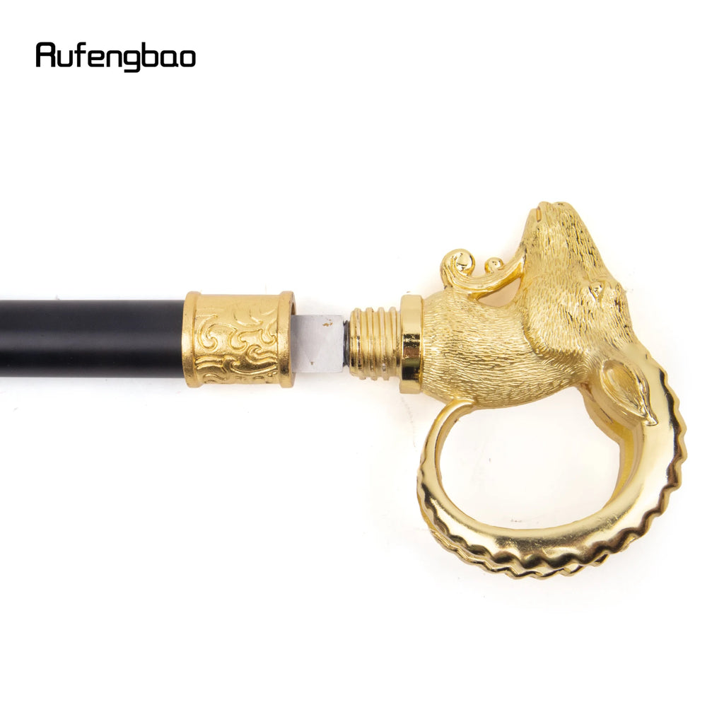 Golden Goat Sheep Animal Single Joint Walking Stick with Hidden Plate Self Defense Fashion Cane Cosplay Crosier Stick 91cm