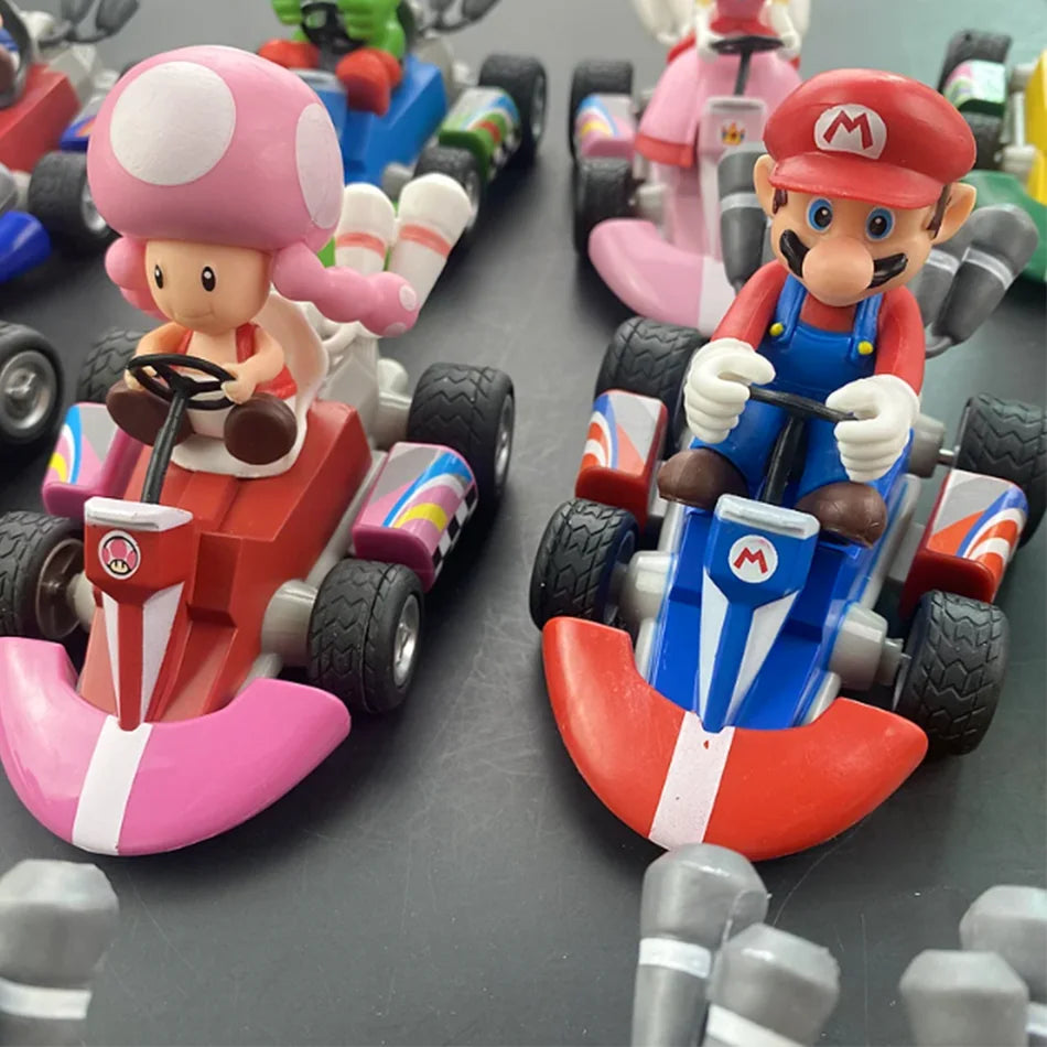 Mario Kart Figure Mario Power Car Cartoon Action Figure Cute PVC Model Desktop Ornaments decoration Toys Holiday Gifts