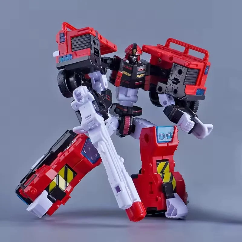 In Stock Transformation Toy Metal Cardbot Fire Engine HEAVY IRON Trailer Cargo Truck Transformation Robot Car Figure Boy Gifts