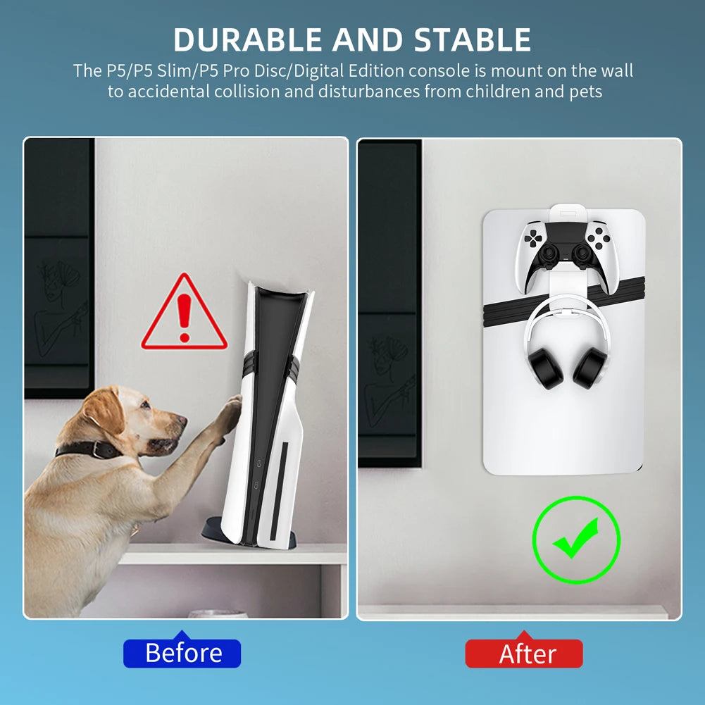 For PS5 Pro/PS5 Slim/PS5 Console Wall Mount Storage Hook Set Controller Headset Display Holder Host Wall Bracket
