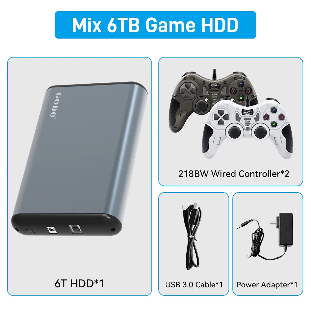 6T Portable Retro Game Hard Drive For PS5/PS4/PS3/PS2/Xbox/N64/Switch Emulator Game HDD Built-in 65000+ Games For Win PC/Laptop
