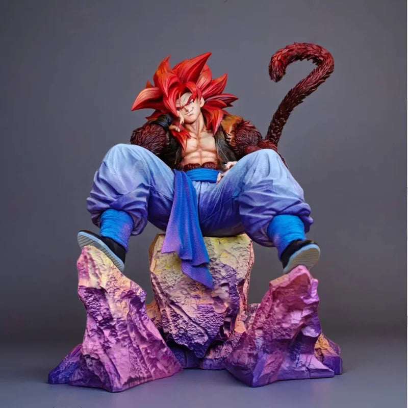 JG  FXW Super Saiyan 4 Gogeta Figure Dragon Ball Anime Sitting Pose Statue With Rock Base Collectible Gift For Fans