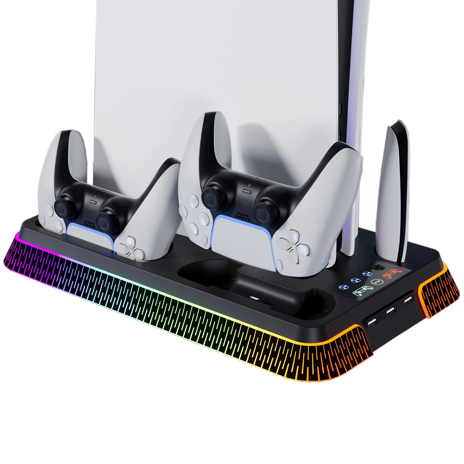 Cooling Station for PS5/PS5 Slim/PS5 Pro, YH66S Vertical RGB PS5 Cooling Stand with Controller Charging Dock, Headset Hook, USB