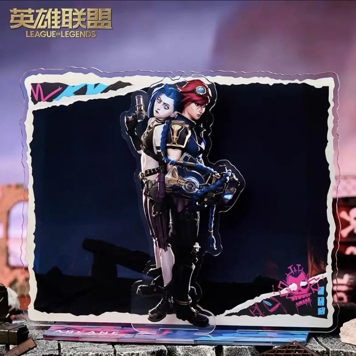 Hot Game League Of Legends City Of Two Cities Jinx Vi Caitlyn Kiramman Sign Perimeter Cartoon Anime Figure Model Decor Gift