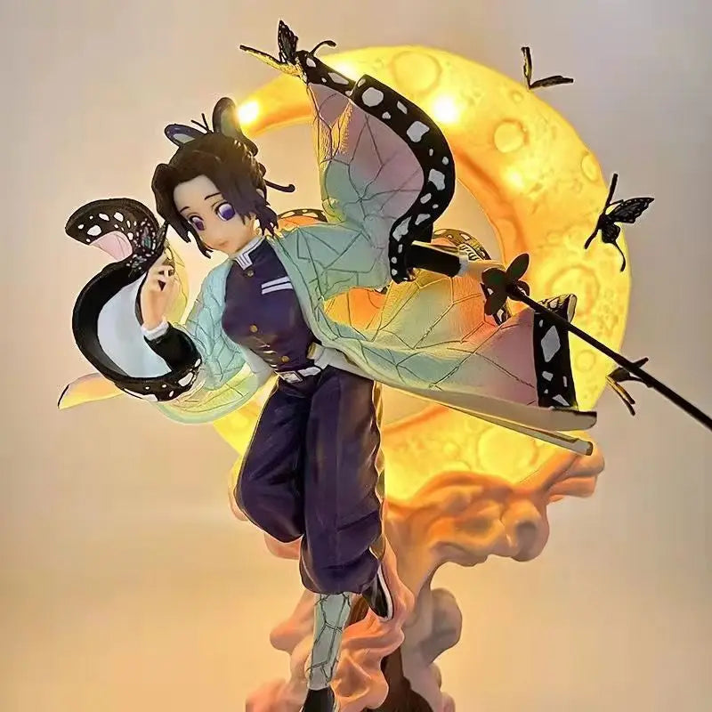 Anime Demon Slayer Figure Kochou Shinobu Anime Figure With Light Kochou Shinobu Figurine Pvc Statue Ornament Model Doll Kid Gift