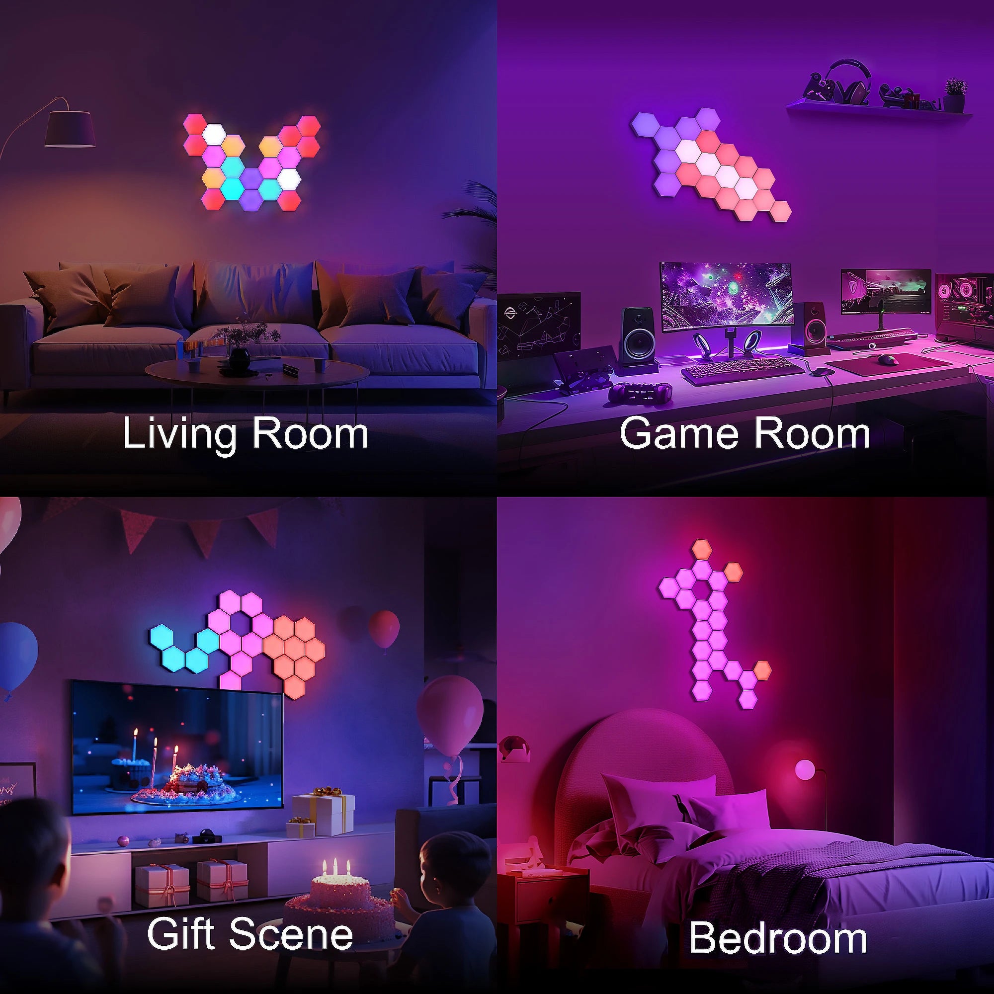 8/12/20 PCS Smart Hexagon Wall Light Color Changing Ambient Hexagonal Lights Night DIY Music Sync MeRGBW APP Games Room Bedroom