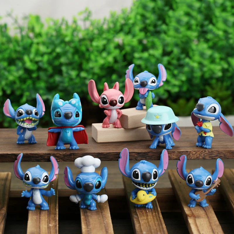 10pcs/Set Disney Lilo & Stitch Angel Anime Action Figure Q Verison Kawaii Mini Pvc Dolls Collectible Model Toys For Kids Gift