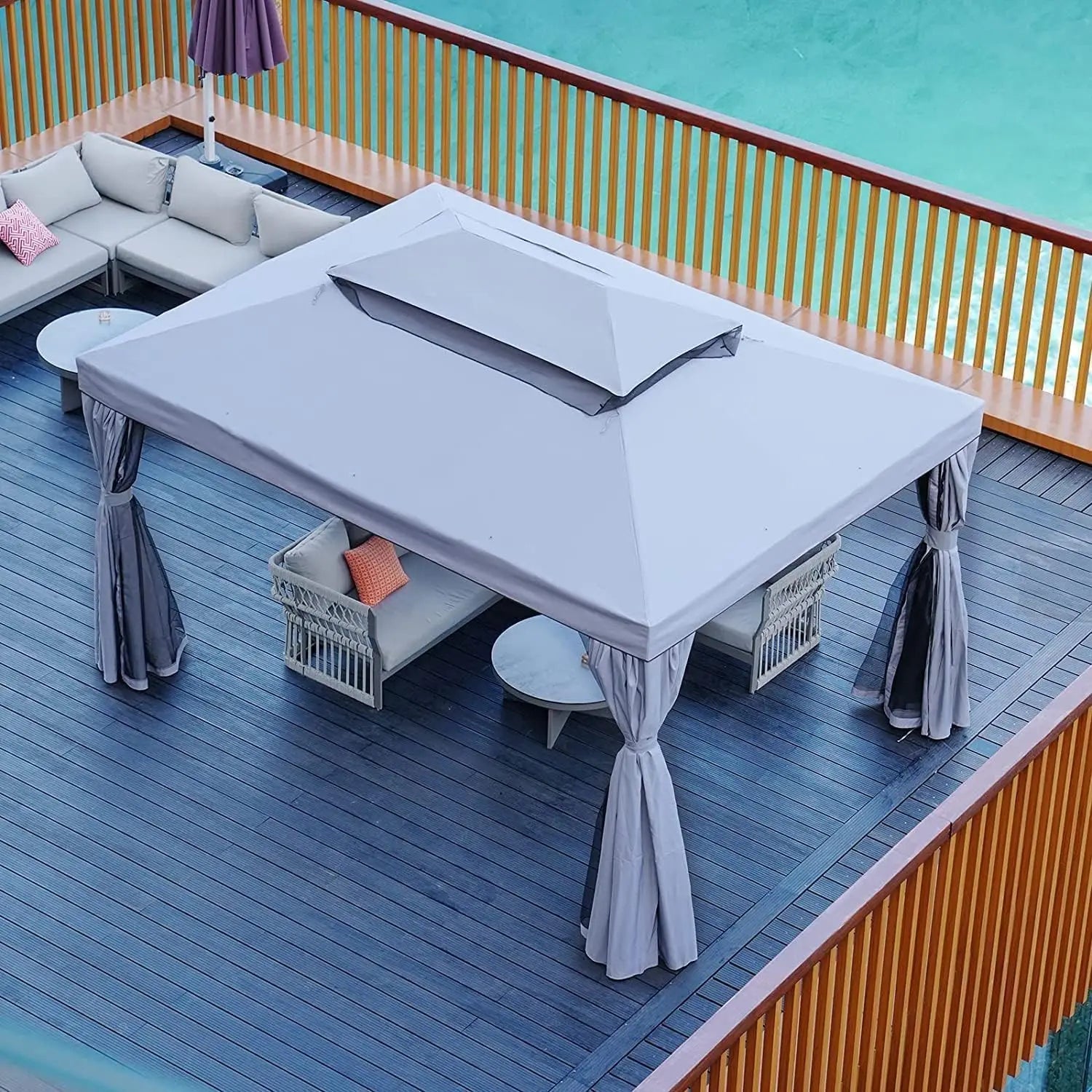 10x13 FT Pavillon für Terrassen Outdoor-Pavillon mit Moskitonetz und Vorhängen Outdoor-Terrassendach für Deck Hinterhof Garten Rasen