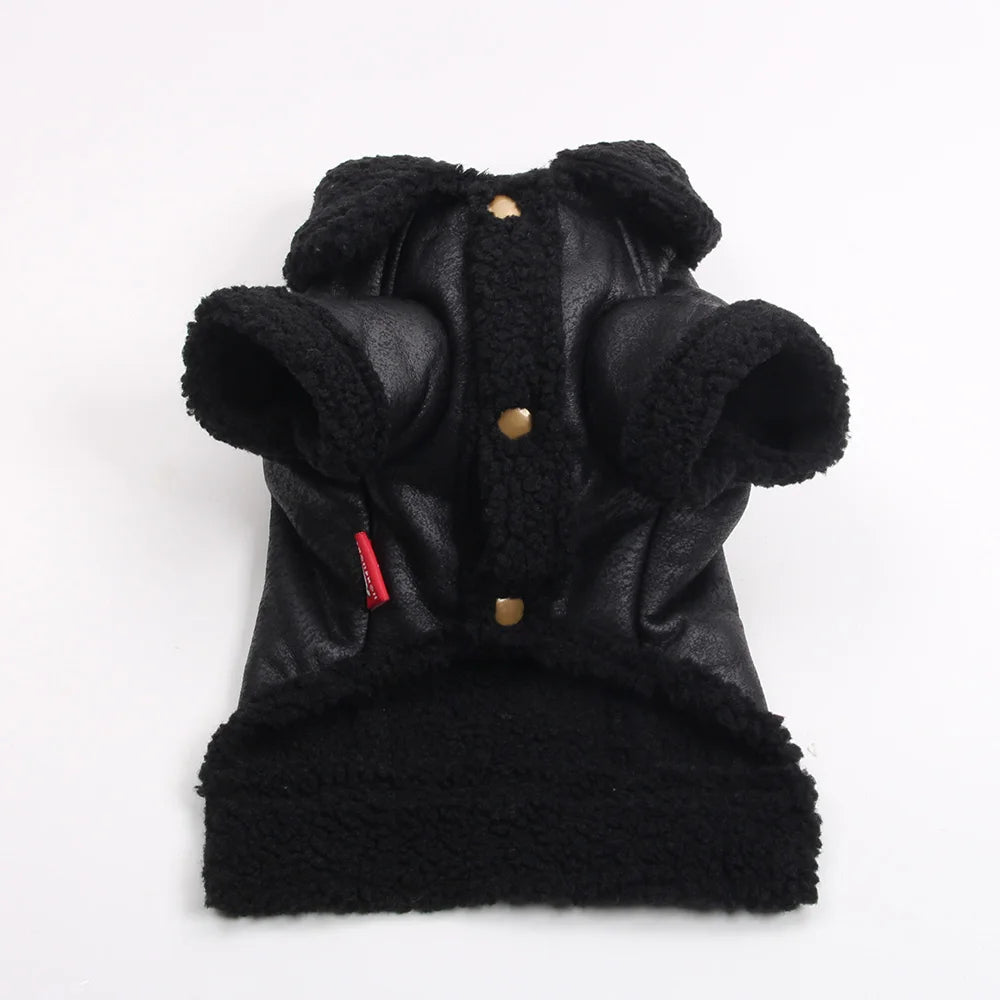 Winter Hundemantel Jacke Kunstleder Fleece Warm Haustier Welpe Warme Kleidung Bekleidung Outfit