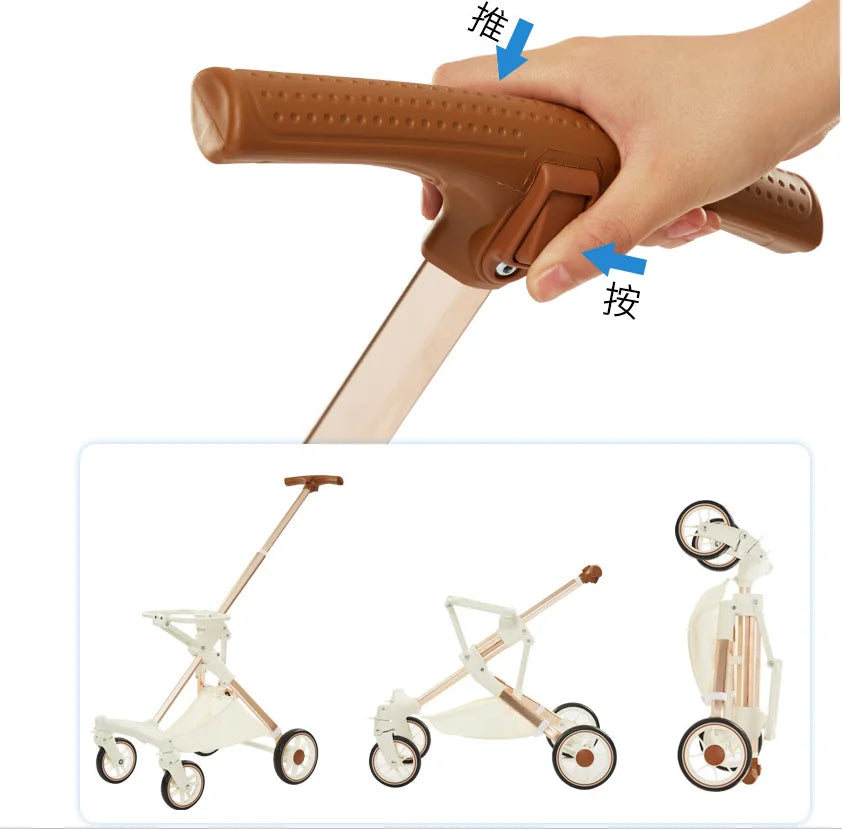 Foldable Strollers For Dogs Cats Milk White PU High Landscape Pet Stroller Outdoor Travel Pet Trolley Bearing Weight 15 KG