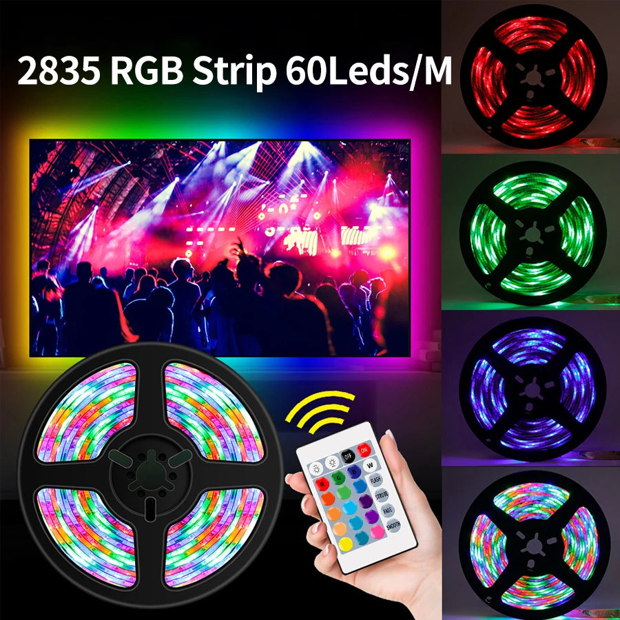 USB 2M/3M RGB Led Strip Light 2835 60Leds DC 5V RGB Ribbon Led Tape with IR Remote Control PC TV Backlight Gaming Room Decor